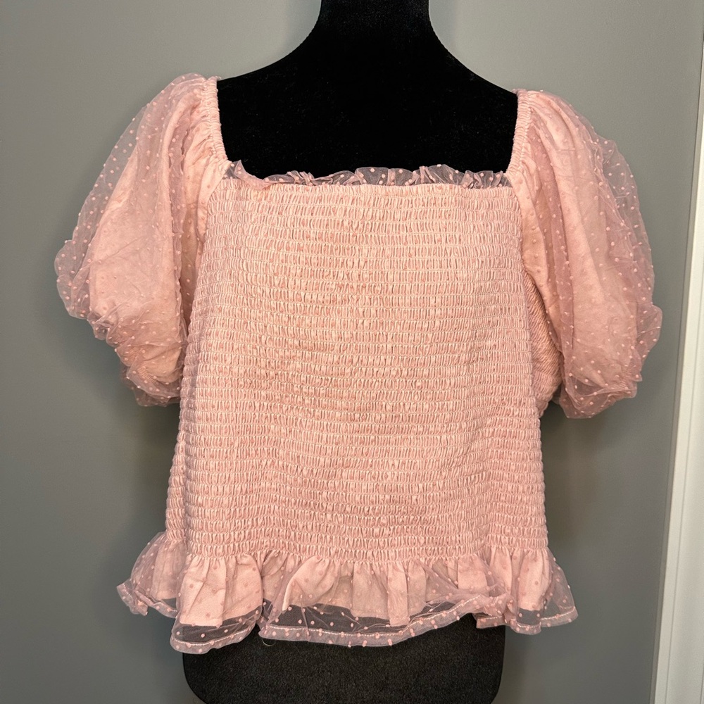 ARULA Blush Smocked Blouse with Puff Sleeves